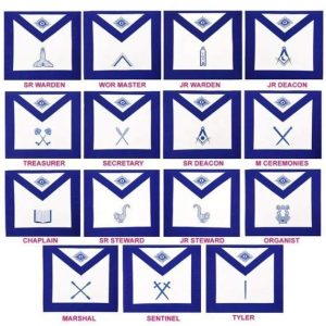 Masonic Blue Lodge Officers Aprons - Set of 15 Aprons