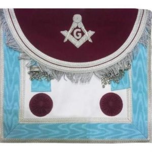 Master Mason Silver Embroidered Apron - Maroon and Sky Blue
